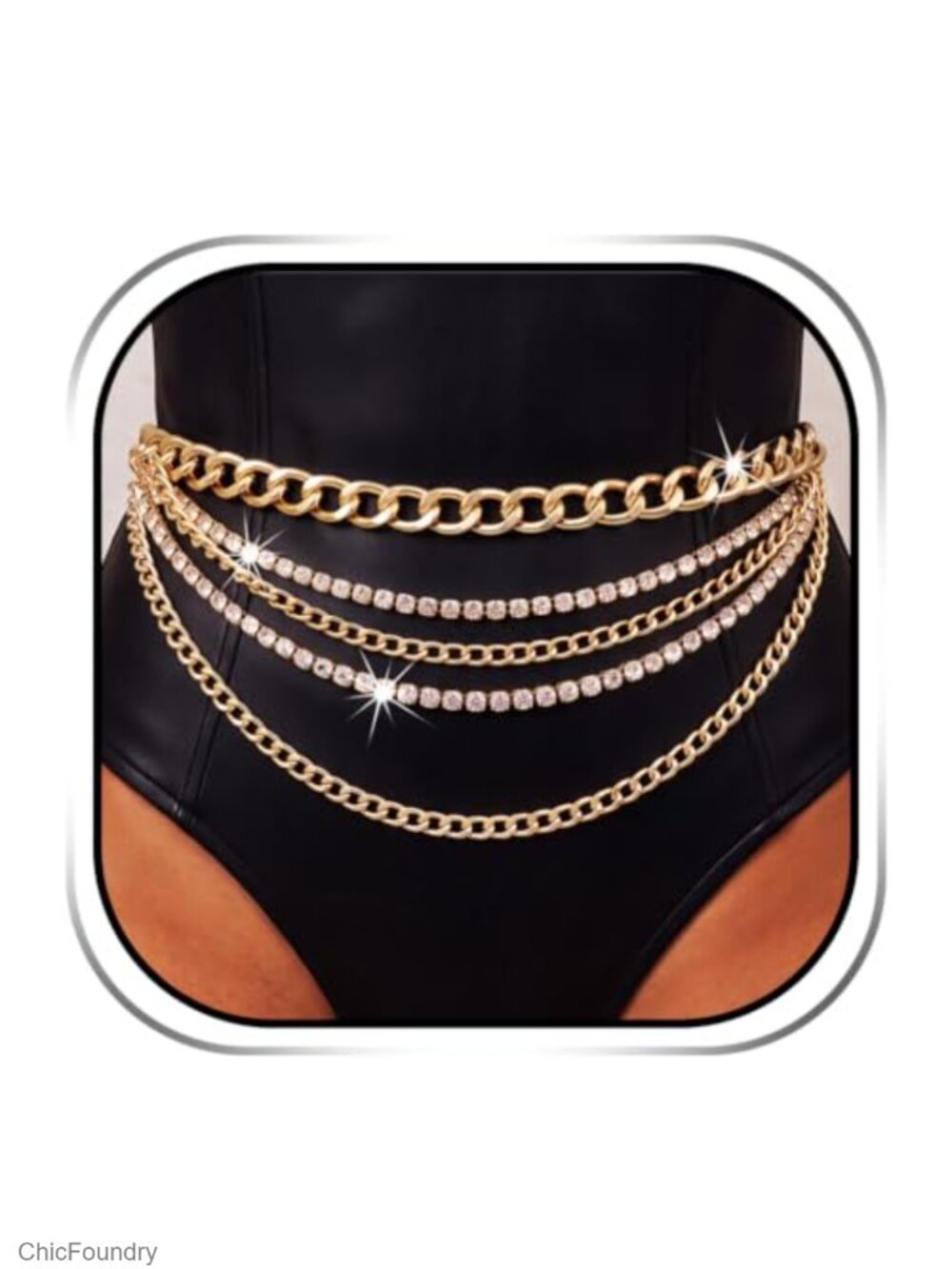 Rhinestone Chain Belt Gold Sparkly Waist Chain Body Jewelry for Women Adjustable